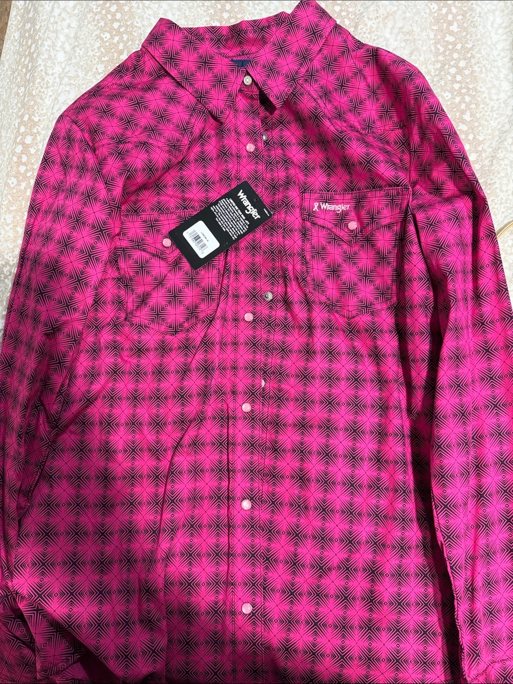 Wrangler Women’s Hot Pink Geometric Button-Up Shirt Jacket